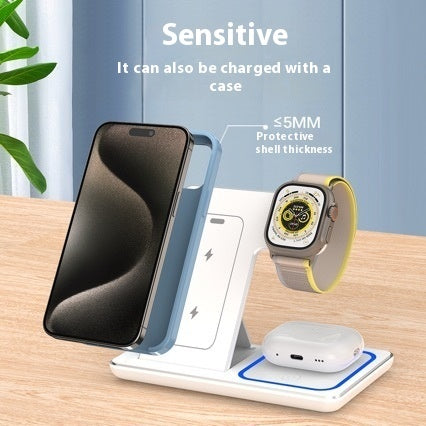 15W 3 In 1 LED Fast Wireless Charger Stand Foldable Charging Station For Smart Phone 15, 14, 13, 12, 11, Watch 9, 8, 7, 6, 5 Airpods Pro