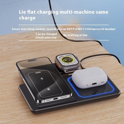 15W 3 In 1 LED Fast Wireless Charger Stand Foldable Charging Station For Smart Phone 15, 14, 13, 12, 11, Watch 9, 8, 7, 6, 5 Airpods Pro