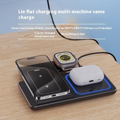 15W 3 In 1 LED Fast Wireless Charger Stand Foldable Charging Station For Smart Phone 15, 14, 13, 12, 11, Watch 9, 8, 7, 6, 5 Airpods Pro